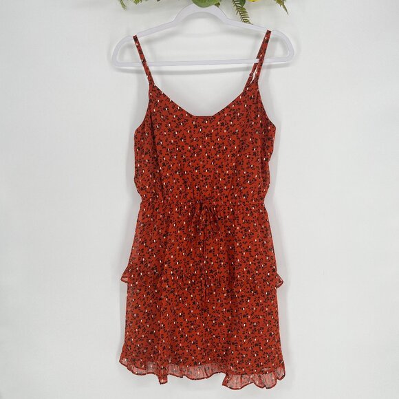 IN Floral Tiered Ruffle Dress Size Med Rust Red Boho Romantic Date Night Outfit - Picture 2 of 7